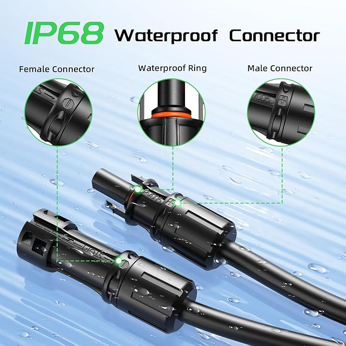 Bateria Power 6 Feet 8AWG Solar Panel Extension Cable, 10mm² Twin Wire Conductor Parallel Solar Wire Adapter Kit with Waterproof Female & Male Solar Connectors for RV, Marine, Photovoltaic Systems