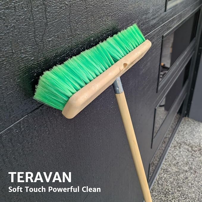 Teravan Green Flow Through Brush Head, 14-Inch Extra Soft Bristle Brush for Gentle Car Wash, RV, Boat, Window & Floor Cleaning, Compatible with Pole Handle