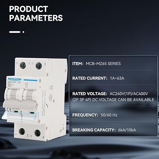 MOLLOM DC 2 Pole Miniature Circuit Breaker, 500V 25Amps, C25 Scene Visualization Custom MCB Thermal Magnetic Trip, 6KA Breaking Capacity DC Disconnect Switch for Solar PV System