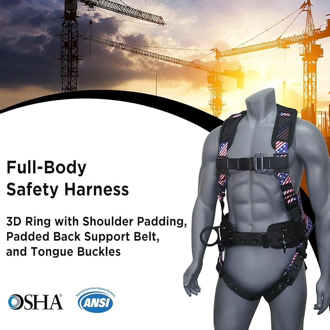 AFP Demon Comfortable Fall Protection Harness Kit – OSHA/ANSI PPE Full Body Safety Harness for Construction Work