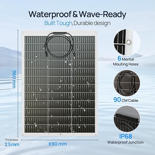 ECO-WORTHY 130 Watt 12BB Flexible Solar Panels,23.5% High-Efficiency Waterproof Monocrystalline Lightweight Solar Panel for RV,Boats,Curved Surfaces,Roofs,Cabin