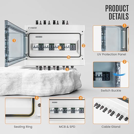 Solar Combiner Box (1 in 1 Out/2 in 2 Out/3 in 3 Out/4 in 4 Out) PV Combiner Box with 1000V DC 40A MCB & 20-40KA SPD Power Distribution Box (4String 4in4out)