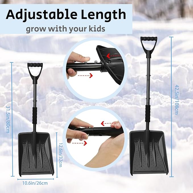 Snow Shovel for Car and Driveway, 42.5" Detachable Emergency Shovel, Lightweight Aluminum Alloy with Ergonomic D-Grip Handle, Portable Snow Removal Tool for Truck SUV Camping Garden