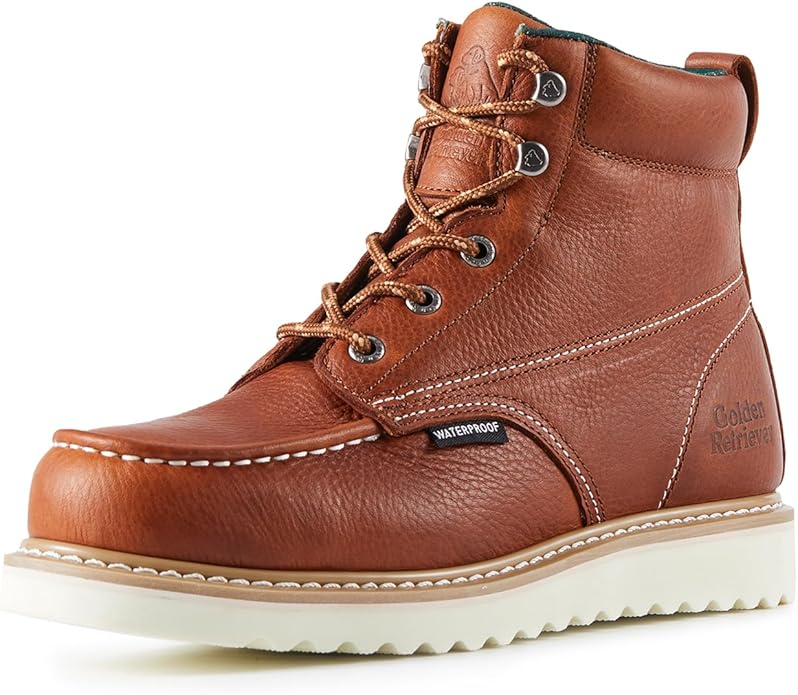 Golden Retriever Work Boots for men Waterproof Comfortable 6" Full Grain Tumbled Leather Welt Slip and Oil-Resistant STEEL/SOFT Toe Construction Boots G6192D_G6158ST_G6282D_G6258ST