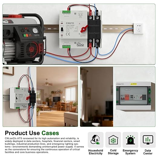 AC110V 100Amp Automatic/Manual Transfer Switch 2P 50/60Hz, 2Poles Mini ATS Auto Dual Power Switch Automatic Changeover Fast Transfer for Home Generator, Soalr, Rv and Lv Power