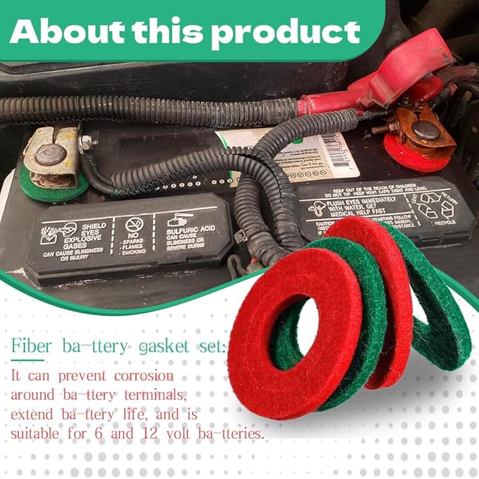 8PCS Battery Terminal Anti Corrosion Washers Fiber, Battery Terminal Protector, 4 Red & 4 Green Battery Terminal Protector for Protecting Battery Terminal, Universal Accessories (Red+Green, 8PCS)