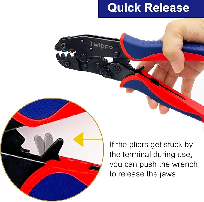 Crimping Tool for Heat Shrink Connectors, Ratchet Terminal Crimping Tool, Crimping Pliers, Ratcheting Wire Crimper for 22-10 AWG Terminal Connectors