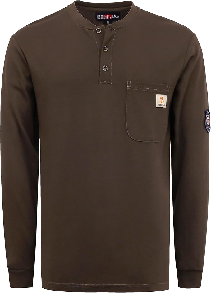 BOCOMAL FR Shirts Flame Resistant Shirt 5.5oz 100% Cotton Light Weight CAT2 Fire Retardant Henley Shirts