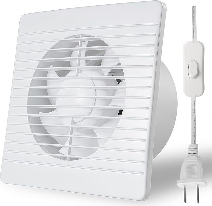 6 Inch Exhaust Fan, 26W Wall Mount Small Ventilation Fan With Switch, 139CFM Ventilation Extractor Fan With Anti-backflow Check Valve Ultra Thin For Bathroom Kitchen Garage(White)