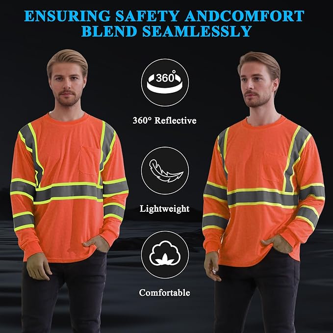 W&H Hi Vis Safety Long Sleeve Shirts Reflective High Visibility Birdeyes Class 3 Shirts,Construction Work