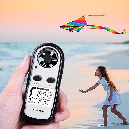 Digital Anemometer Wind Speed Meter, Wind Gauges Air Flow Velocity Meter for Measuring Wind Chill Temperature Speed, Wind Meter Thermometer Gauge for Shooting Windsurfing Fishing Hunting