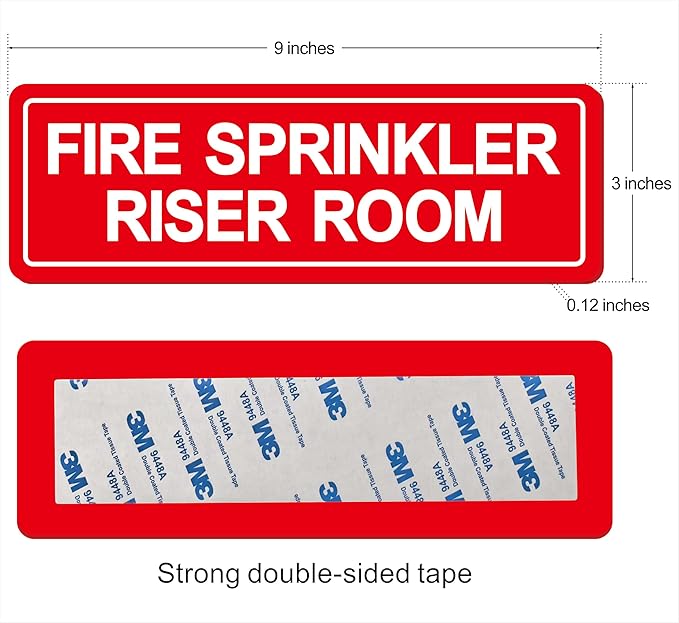 Fire Sprinkler Riser Room Sign - Made from Premium Durable Acrylic Material, Super Strong Self-Adhesive, QuickInstallation, Perfect for Your Business and Home (9x3 Inches, Red)