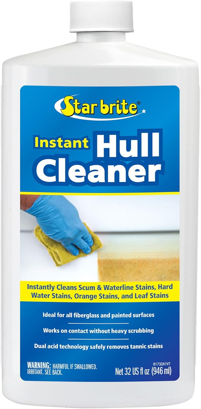 STAR BRITE Instant Hull Cleaner - Easily Remove Stains, Scum Lines & Grime for Boat Hulls, Fiberglass, Plastic & Painted Surfaces - Wipe On, Rinse Off Formula 32 Ounces (081732)