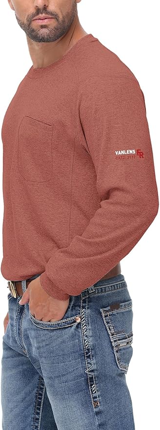 FR Shirts for Summer Crew T-Shirt 5.5OZ Heather Jersey Flame Resistant Long Sleeve Crew T Shirt CAT2