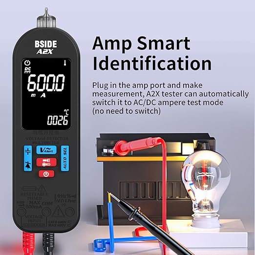 BSIDE Rechargeable Digital Multimeter Electrical Amp Tester Color LCD 6000 Counts Automatic Smart Voltmeter VFC Capacitance Diode AC DC Current Continuity Voltage Tester with Carrying Case
