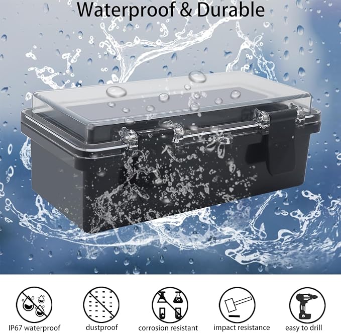 Junction Box, Hinged Black Clear Cover IP67 Waterproof ABS Project Box with Mounting Plate Electrical Box Enclosure with Wall Bracket 7.9 x 3.9 x 2.8inch(200x100x70mm)