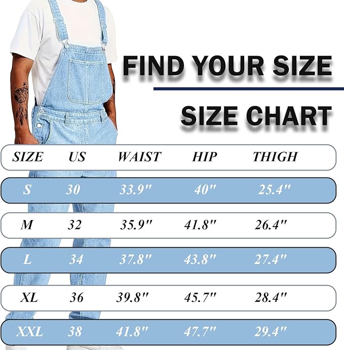 Men's Bib Overall Relaxed Fit Adjustable Strap Denim Work Pants with Large Pockets Durable Comfortable Jumpsuit for Men