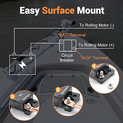 Auto Reset 60Amp Circuit Breaker for Boat Trolling Motor Marine ATV Trailer Vehicles Stereo Audio Electronic Battery Solar System Inline Fuse Waterproof DC 12V-48V (Surface-Mount-Auto Reset)