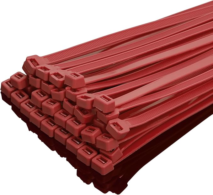 XINGO 8 Inch Red Zip Ties Heavy Duty 100 Pack, 120 LBS Tensile Strength, Premium Nylon Cable Wire Ties, Self-locking Plastic Ties for Indoor and Outdoor Use