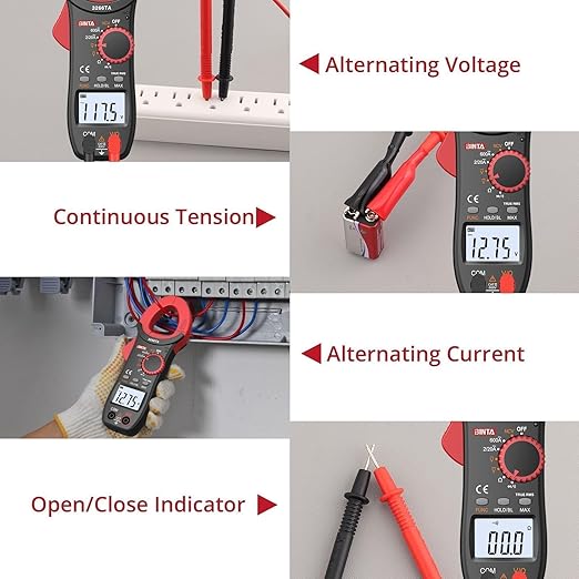 BINTA Digital Clamp Meter, Multimeter 2000 Counts with Auto Range NCV TRMS, 600A AC Amp clamp multimeter with Ohm Measures, Capacitance Resistance Diodes, 2PCS Alligator Clips