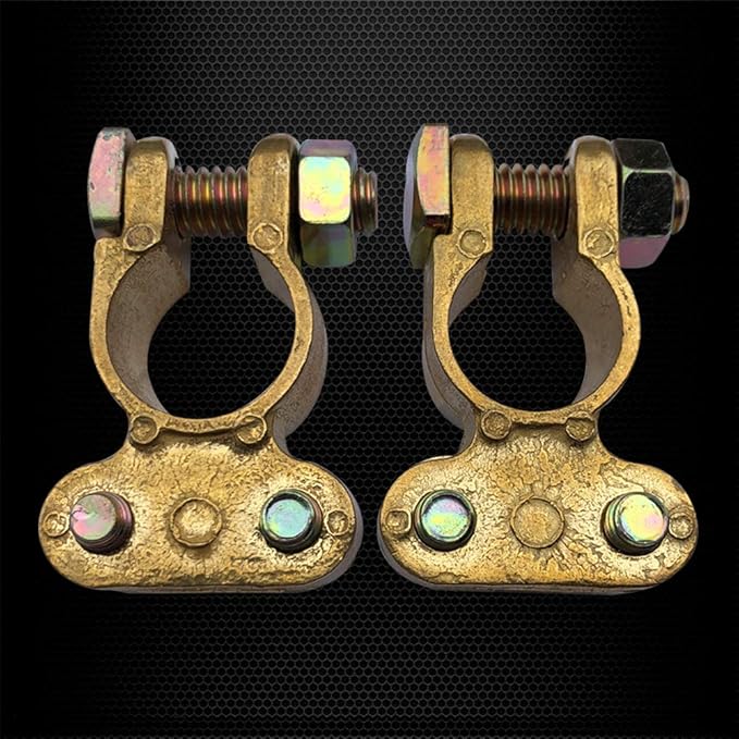 Brass Battery Terminals Connectors Clamp, Ampper Top Post Battery Terminal Protector Set for Vehicle and Boat (1 Pair)