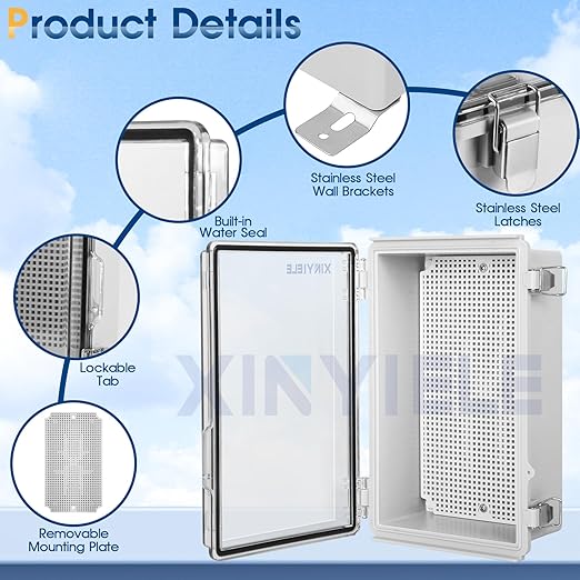 Waterproof Outdoor Project ABS Plastic Junction Box IP67 Weatherproof Dustproof Enclosure with Hinged Cover, Mounting Plate,Wall Brackets for Power Project (Clear,10.2"X6.3"X3.9")
