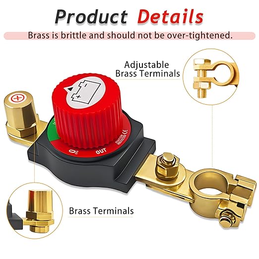 2025 New Top Post Battery Disconnect Switch,12-48V Car Battery Kill Switch,Suitable for 17-18 mm terminals,Battery Disconnect Switches are Mainly Used in Automobiles, Rvs, Boats, Solar Panels