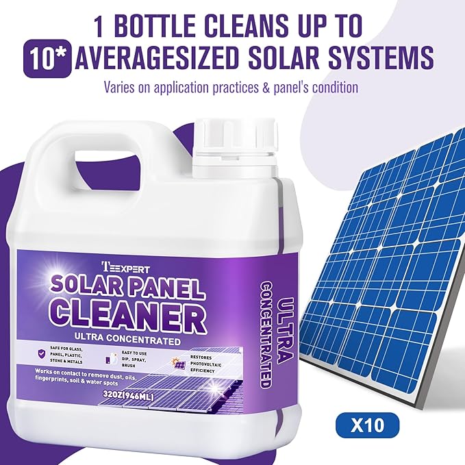 Teexpert Solar Panel Cleaner (32oz Makes 150 Gallons), Ultra Concentrated Glass & Solar Panel Cleaning, Pro Quick Dry Streak-Free Remove Dirt, Dust, Droppings, Fingerprints, Oils & Water Spots