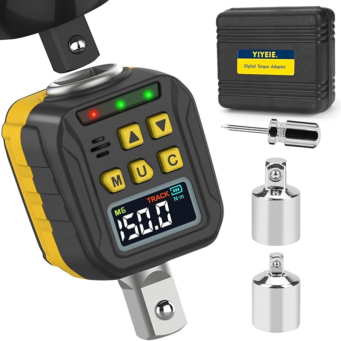 1/2" Digital Torque Adapter, 7.4-147.5 Ft-lb/10-200 Nm, Color LCD, Digital Torque Wrench Adapter with ±2% Accuracy, Torque Wrench Calibration Tool with 3/8'' & 1/4'' Adapters for Car