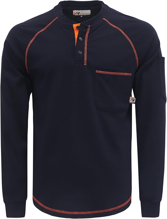 VATRENUS FR Shirts Henley 5.5oz 100% Cotton Flame Resistant Long Sleeve T-Shirts