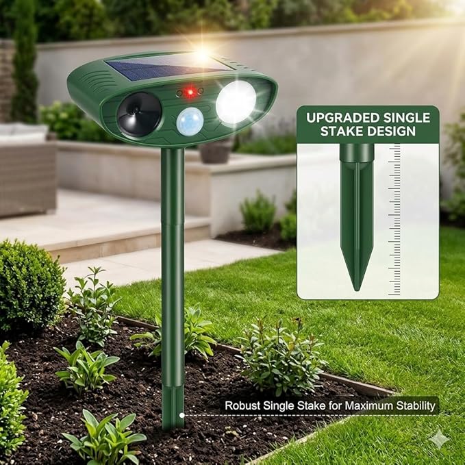 2026 Upgraded Sonic Fortress Pro Deer Repellent Outdoor,Solar Ultrasonic Animal Repellent with Motion Sensor&Flash Light-IP65 Waterproof Cat Deterrent Outdoor for Raccoon,Squirrel-Garden&Yard (4 Pack