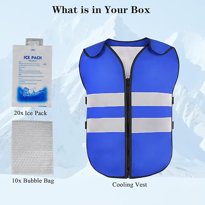 Cooling Vest for Men&Women,Reflective Ice Vest with 20 PCS Reusable Ice Packs,Adjustable Cool Jacket for Mascots,Working,Fishing,Cycling,Running,Cooking,Motorcycle in the Heat ﻿