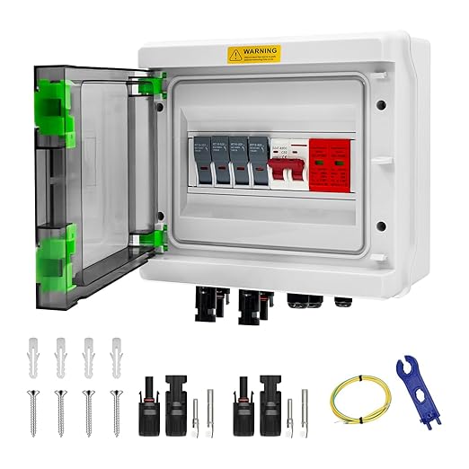 Solar Combiner Box DC600V,2 String PV Combiner Box with 32A Circuit Breaker,Pre-Wired IP65 Waterproof Enclosure,Lighting Surge Protector& 32A Fuses for Off-Grid Solar System&RV