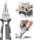 GADO Pro 8-in-1 Wire Stripper/Cutter with Voltage Tester & Dual Alarms - Heavy Duty 12-250V AC/DC Electrical Tester for Hot/Neutral Wires - Electrician, HVAC, Car Repair Tool (Gray)