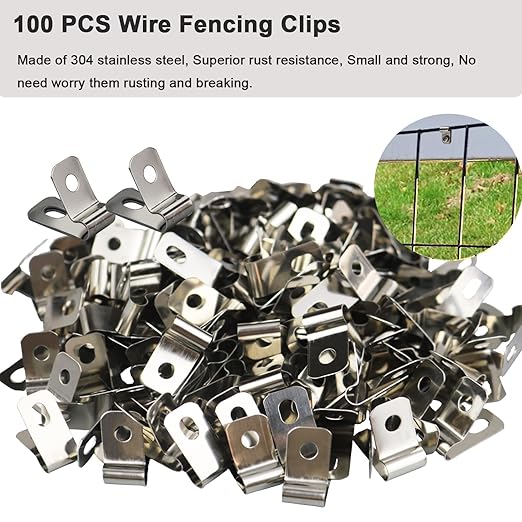 100 Pcs Fence Wire Clamps for 2-6 Gauge Wire Fencing, Stainless Steel Wire Clips Mount Welded Wire to Vinyl, Wood or Metal Fence