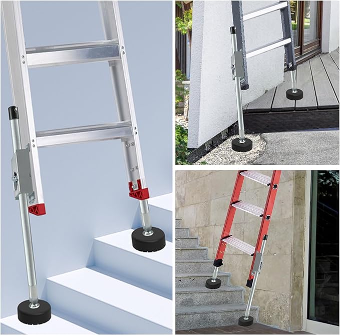 Ladder Leveler Non-Slip Rubber Leg Ladder Stabilizer, Adjustable Ladder Leg Level, Maximum Load Capacity 550 lbs, Fits Indoor and Outdoor Stairs and All Surfaces, Ladder Fittings 1 Pair (26 Inch)