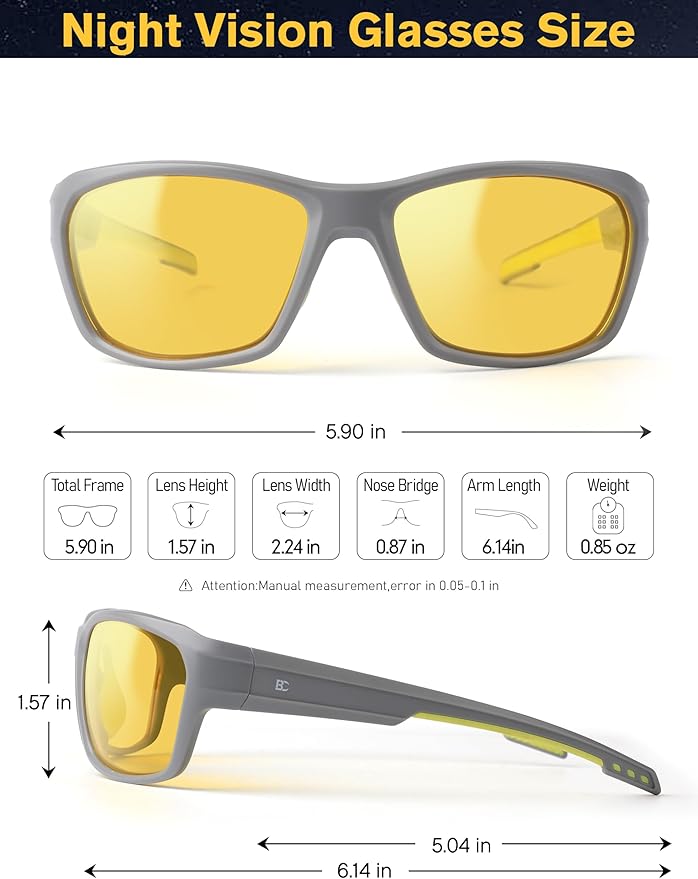 BIRCEN Night Vision Glasses for Driving: Running Cycling Sport Night Anti Glare Yellow Glasses for Men Women