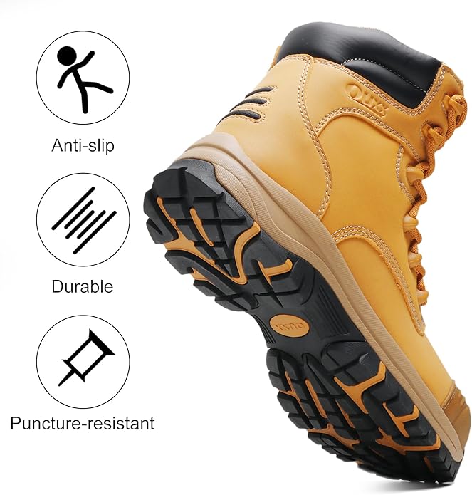 OUXX Work Boots for Men, Side Zipper Steel Toe Shoes, Water-Resistant, Non-Slip, Puncture-Proof(OX2720)