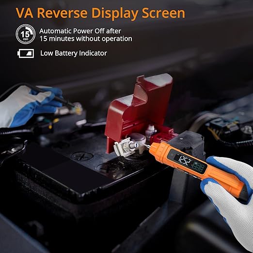 Neoteck 2 in 1 Pen Type Digital Multimeter Non-Contact Voltage Tester 6000 Counts Intelligent Multimeter with LCD Display for AC/DC Voltage Resistance Diode Continuity Capacitance Frequency-Orange