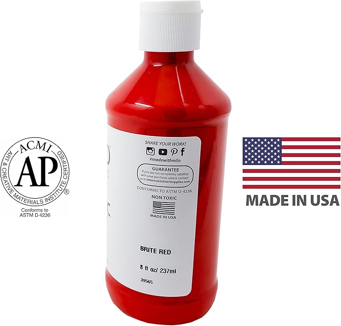 milo Acrylic Paint Set of 8 Colors | 8 oz Bottles | Student Primary Colors Acrylics Painting Pack | Made in the USA | Non-Toxic Art & Craft Paints for Artists, & Hobby Painters