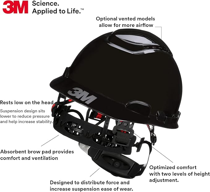 3M Hard Hat SecureFit H-700 Series Cap Style Safety Helmet with Uvicator Sensor, 4-Point Pressure Diffusion Ratchet Suspension