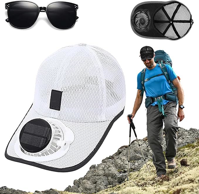 Solar Rechargeable Peaked Cap, New Breathable Solar Powered Baseball Cap with Built-in Fan for Outdoor, Heat Relief