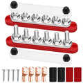 350A Bus Bar 12V Marine 6 x 3/8" (M10) Terminal Studs 12V-48V Power Distribution Block with Cover,with 4PCS Battery Lugs and 4PCS Heat Shrink Tubing Busbar for Boat Automotive Car
