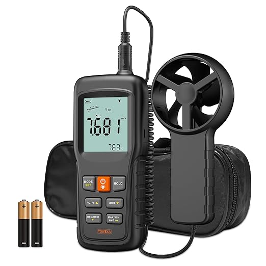 5-in-1 Split Anemometer for Wind Flow, Speed, Temp, Level, Windchill, YOWEXA Air Flow Meter with Big Backlit Screen, Wind Meter Supports Data Storage, Tripod Socket for HVAC Drone Sailing Hunting