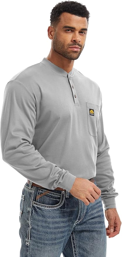 WORKWEYA 6.5oz Flame Resistant Henley Shirt 100% Cotton Lightweight FR Shirts for Men