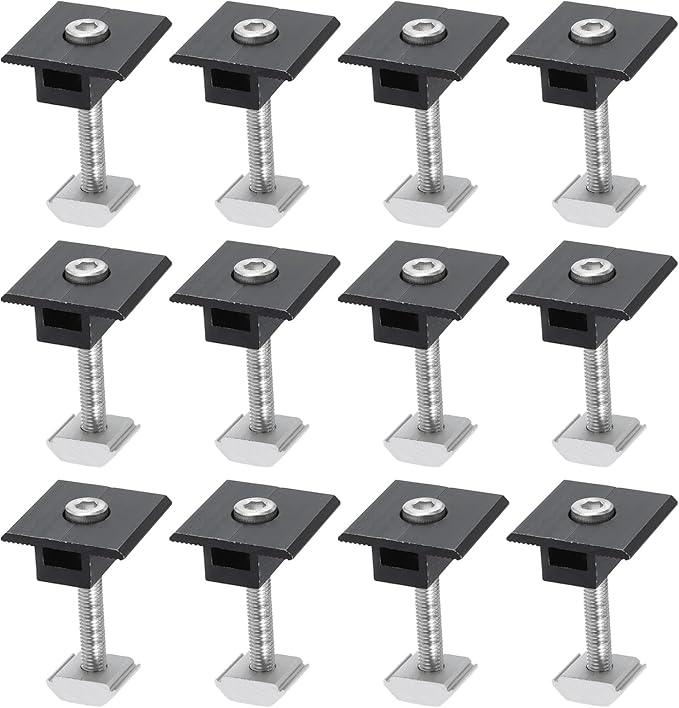 uxcell 12Pcs Solar Panel Middle Clamp, 45mm Aluminum Solar Panel Center Clamps PV Solar Rail Mounting System Install Hardware, Black