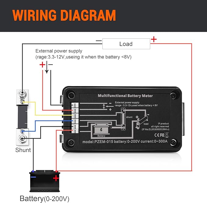 DC Multifunction Battery Monitor Meter, 0-200V 0-100A LCD Display Digital Current Multimeter Voltmeter Ammeter for Cars Rv Solar System