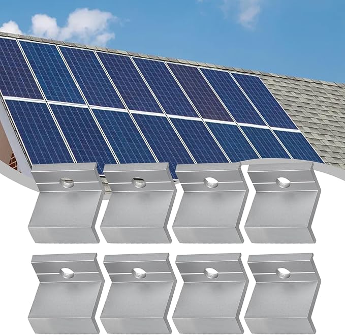 10 Pcs Aluminum Solar Panel End Clamps Mounting Hardware Kit PV Module Frame Support Brackets Rooftop Installation System Adjustable Solar Panel Mounting Z Bracket Clamps for Panel Frames