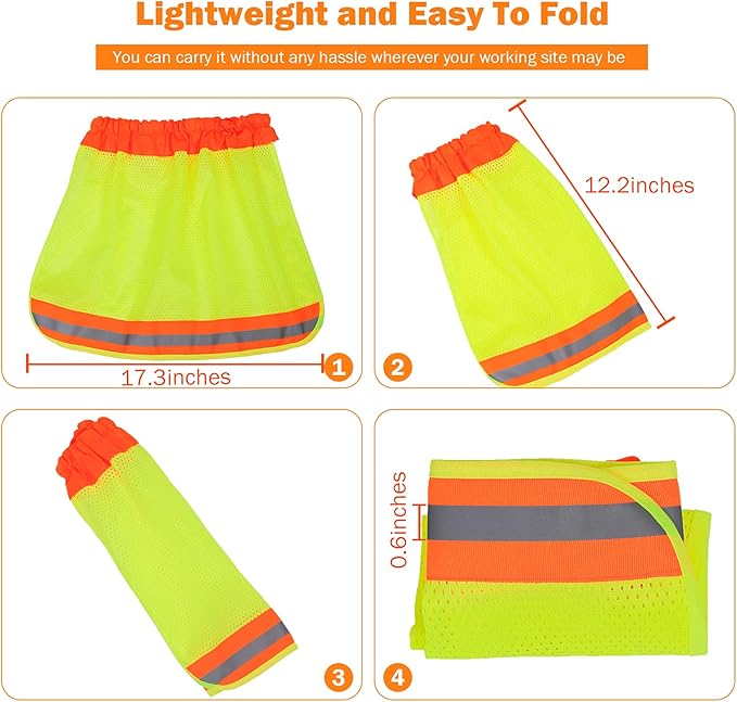 TCCFCCT Hard Hat Sun Shade, High Visibility Neck Shield with Secure-Fit Fastener, Mesh Neck Sun Shade Protector with Reflective Strip, Construction Helmets Use, Hard Hat Not Included, Yellow, 5 Packs