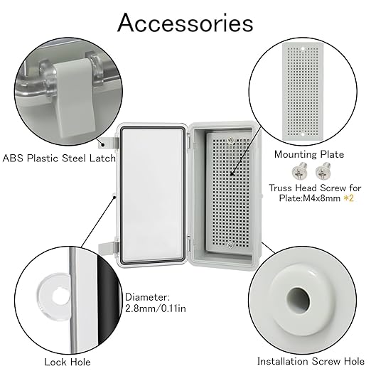 Junction Box IP65 Waterproof ABS Plastic Enclosure Hinged PC Clear Cover Electrical Project Box with Mounting Plate, Wall Brackets, Cable Glands 7.9" x 3.9" x2.8"(200 * 100 * 70mm)